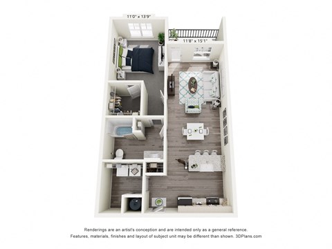 Floor plan for 1 bed, 1 bath, 824 sqft